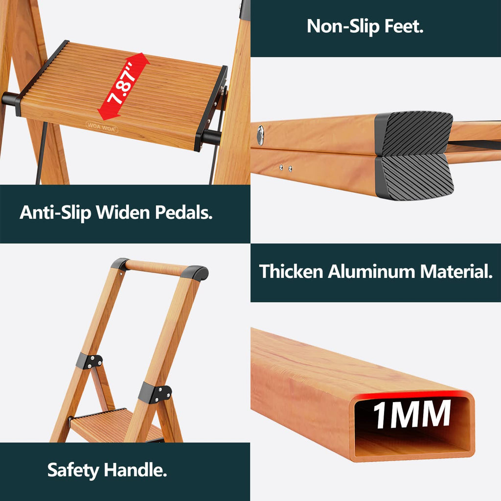 4 Step Ladders, 300lbs Load, 36'' Top Step, Wood Grain J161