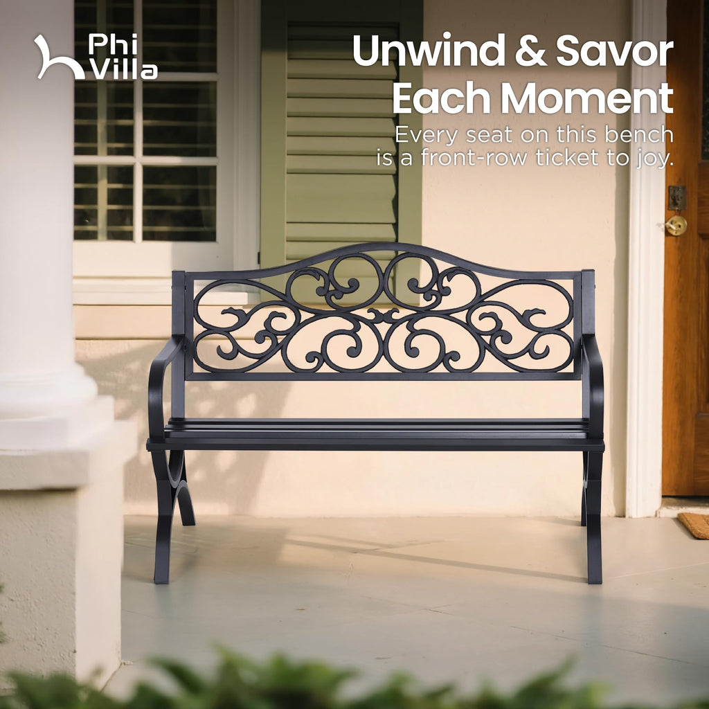 50 Inches Cast Iron Steel Frame Outdoor Garden Bench J836
