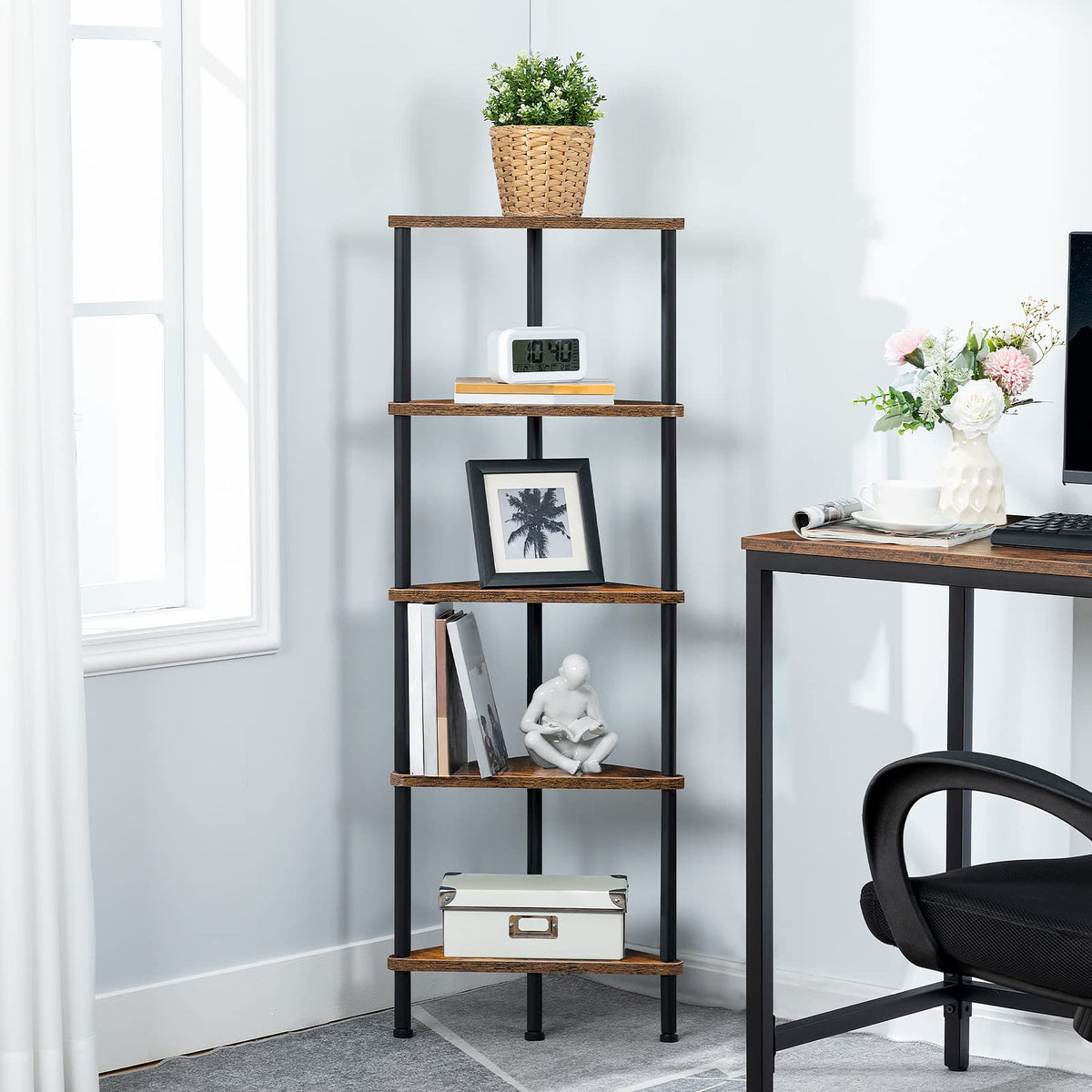 5-Tier Corner Bookshelf with Metal Frame A255