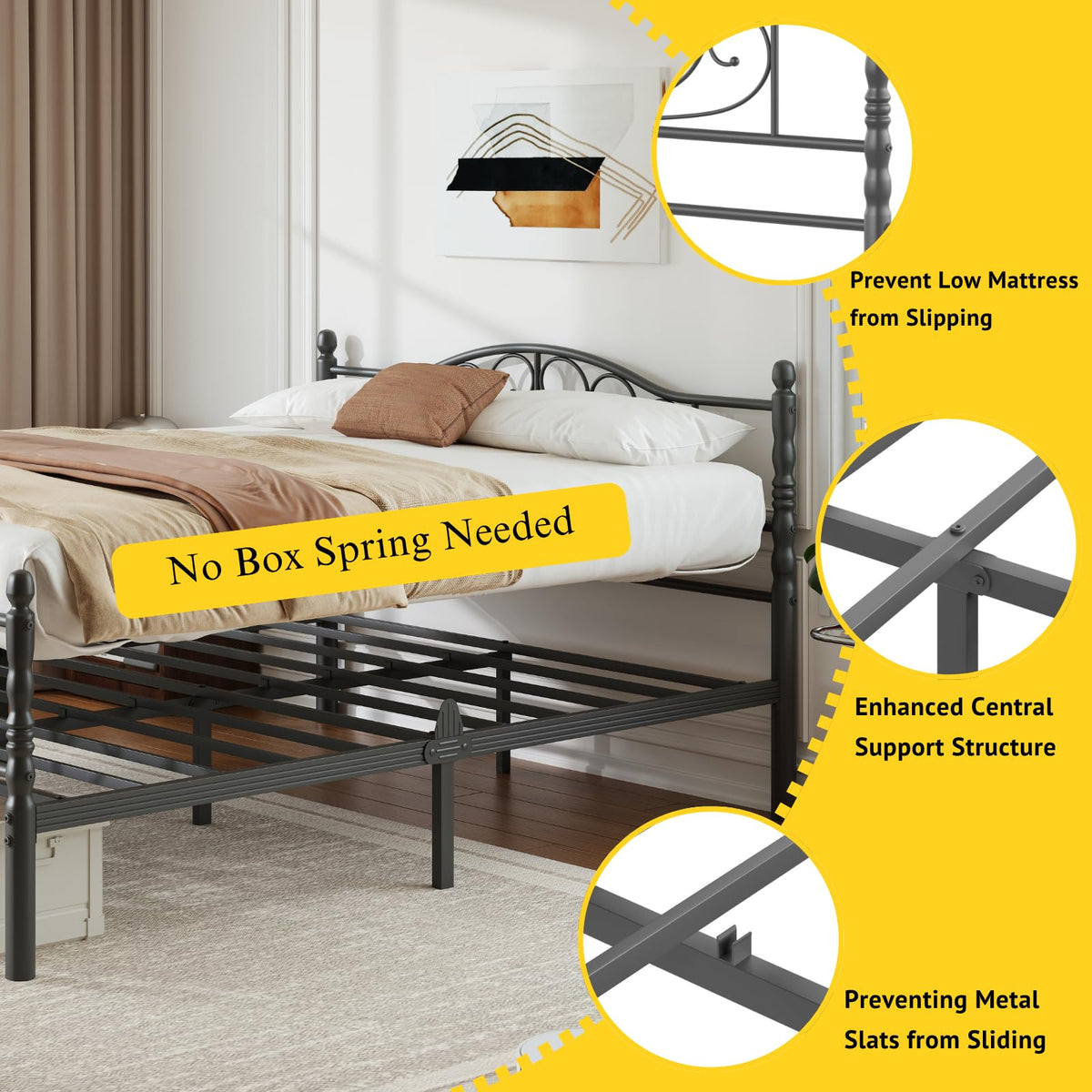 12" Metal Full Platform Bed Frame with Headboard G426