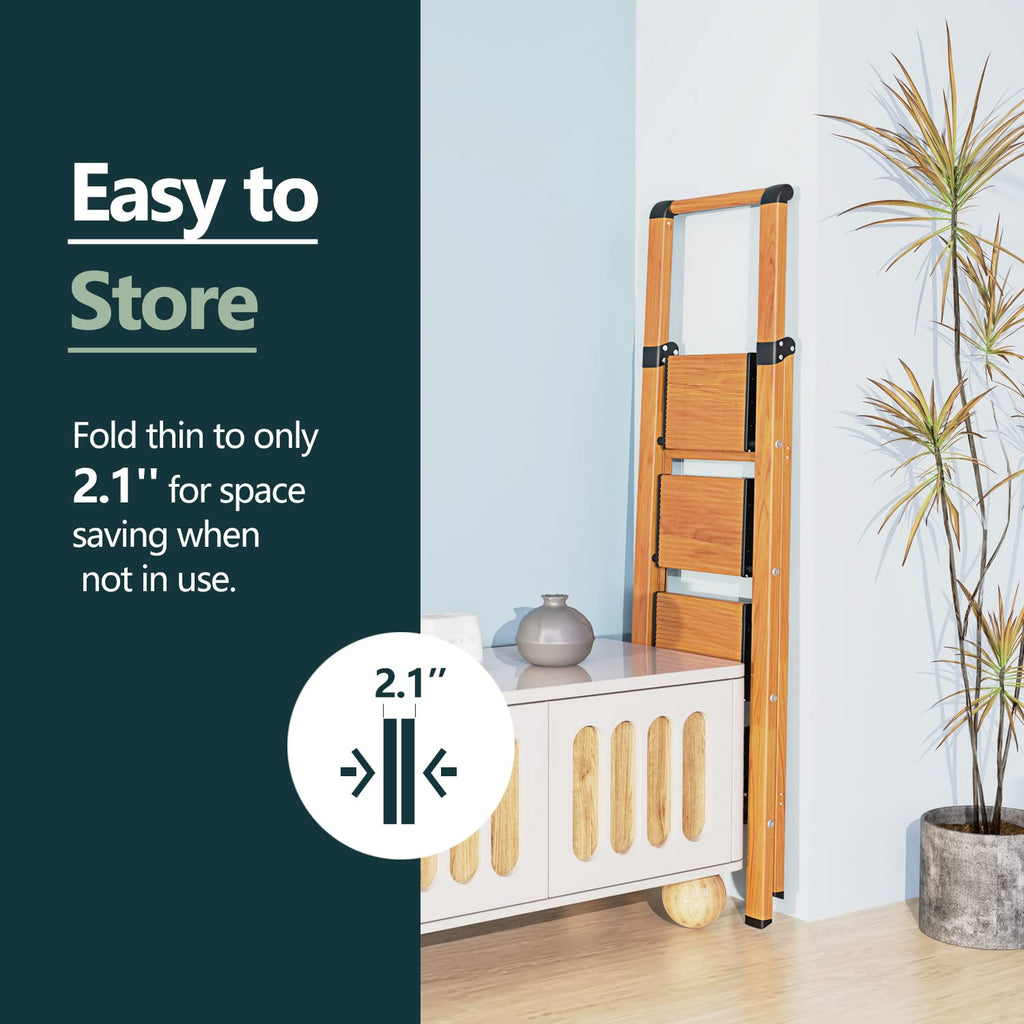 4 Step Ladders, 300lbs Load, 36'' Top Step, Wood Grain J161