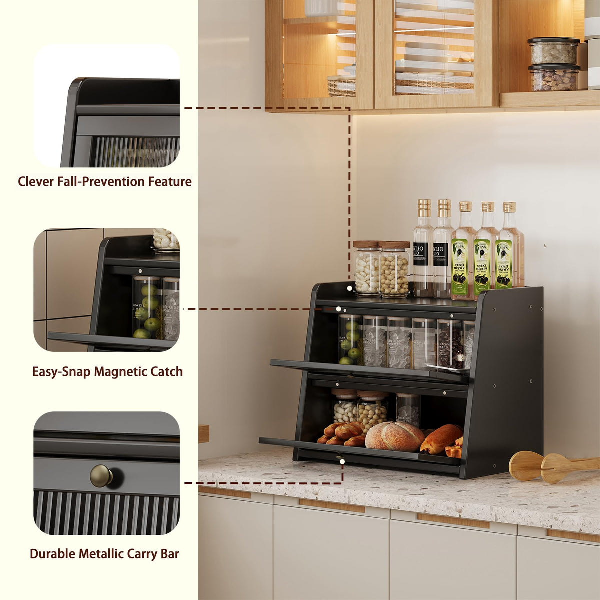 Large Bamboo Bread Box with Window L876080