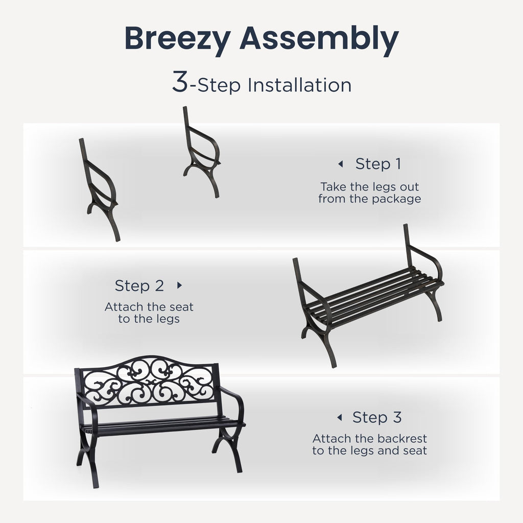 50 Inches Cast Iron Steel Frame Outdoor Garden Bench J836