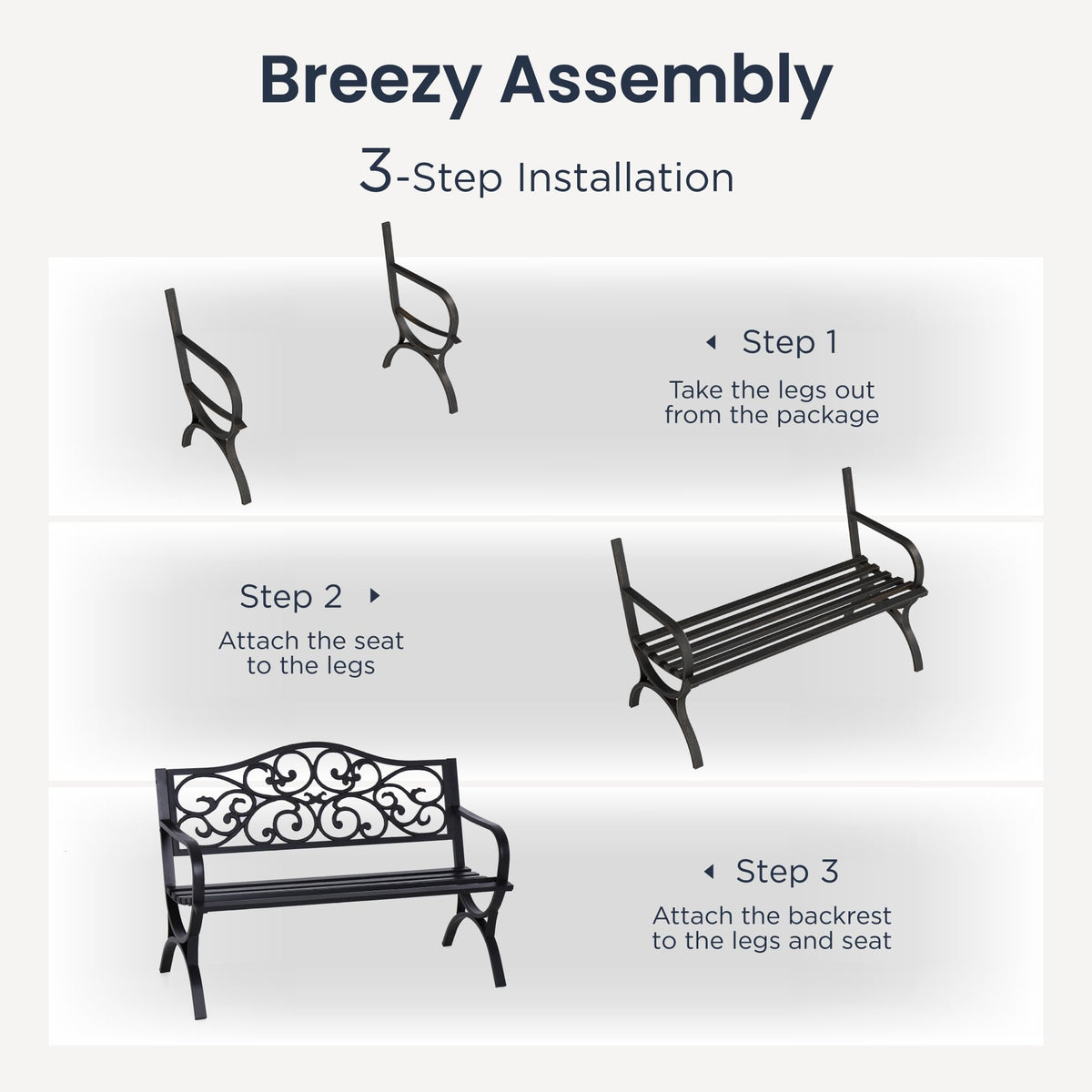 50 Inches Cast Iron Steel Frame Outdoor Garden Bench J836