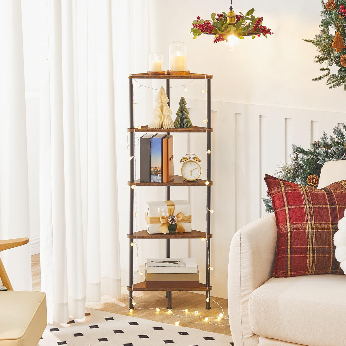 5-Tier Corner Bookshelf with Metal Frame A255