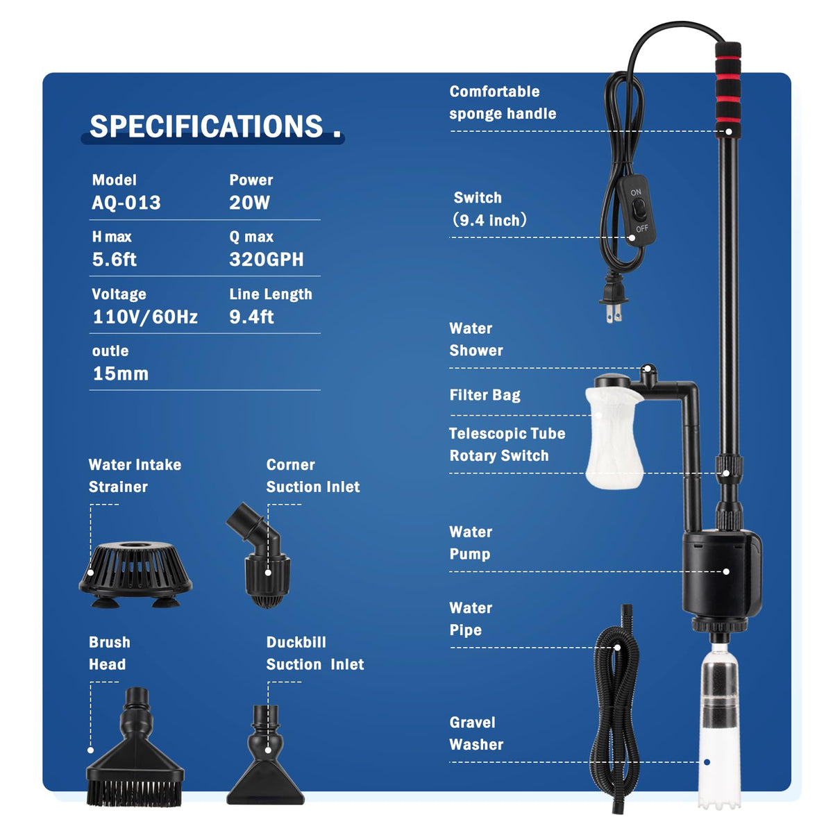 Electric Aquarium Gravel Cleaner K212