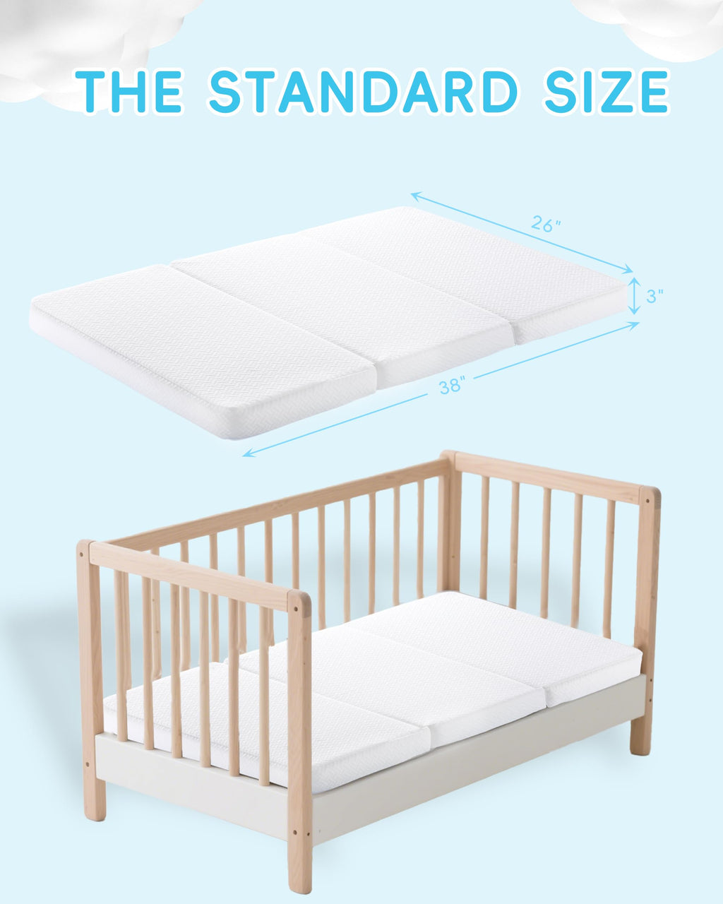 Tri-fold Portable Pack and Play Mattress with Waterproof Washable Cover T83395