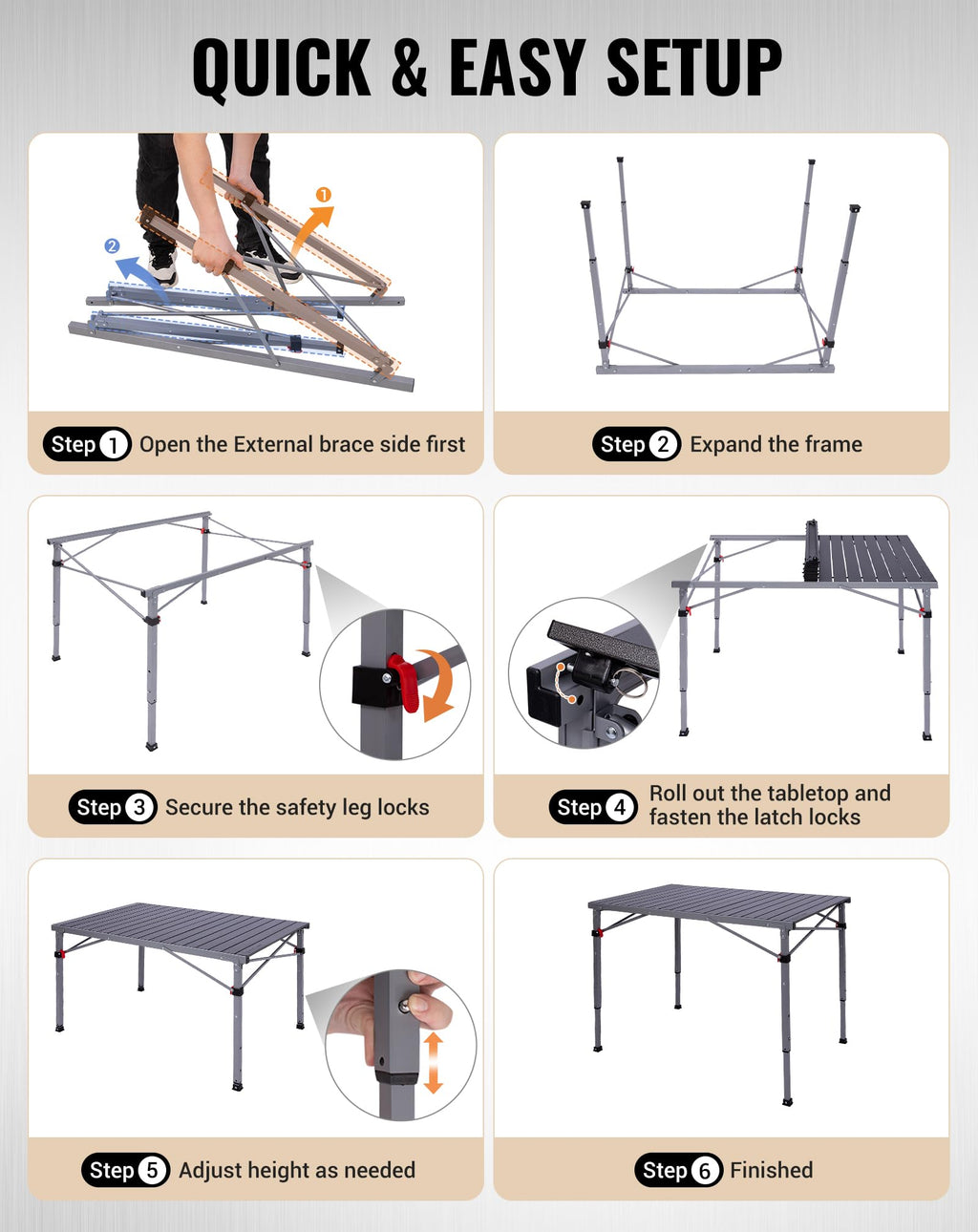 Adjustable Aluminum Camping Table J723