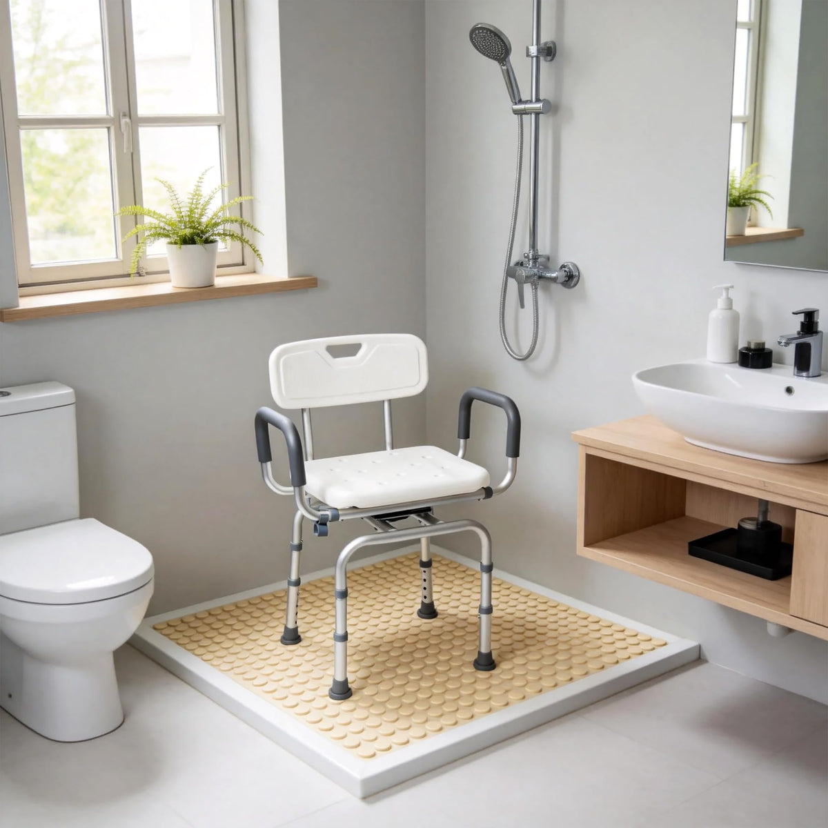 Swivel Shower Chair with Arms and Backrest D49197