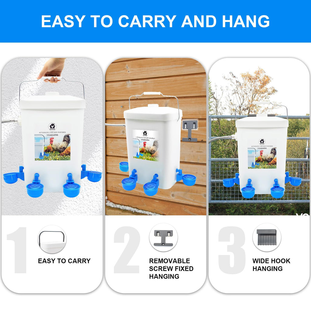 3 Gallons Automatic Poultry Waterer with Hose Attachment P450