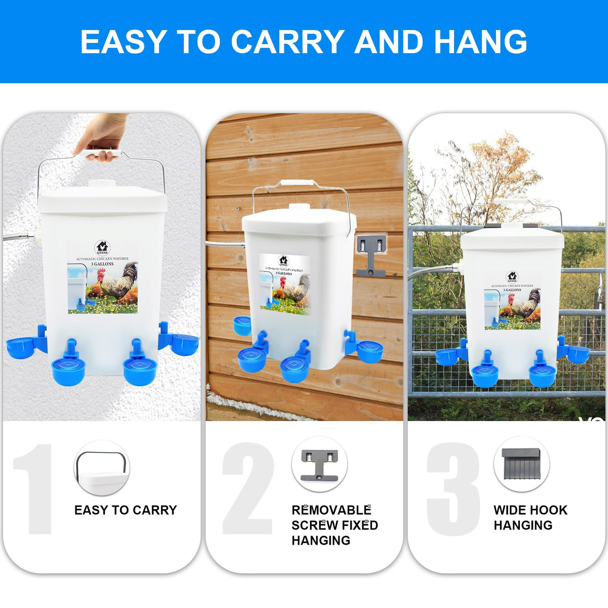 3 Gallons Automatic Poultry Waterer with Hose Attachment P450