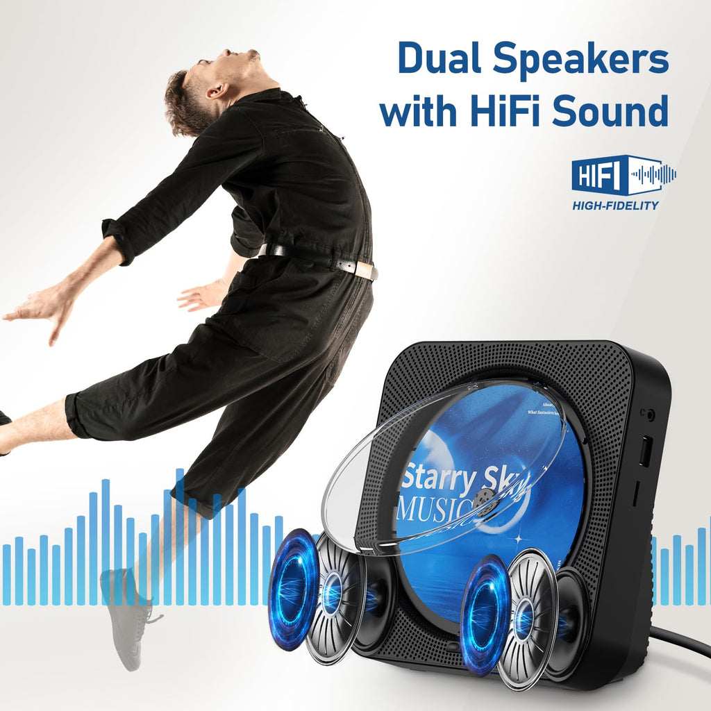Portable Bluetooth CD Player with Speakers, Remote Control, LED Display, FM Radio, USB/AUX (Black) X697795