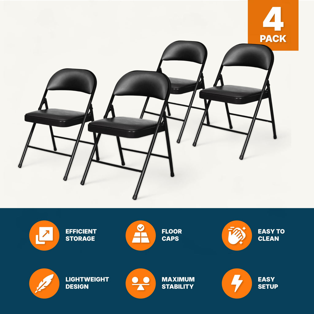Black Vinyl Padded Steel Folding Chairs 4-Pack P491
