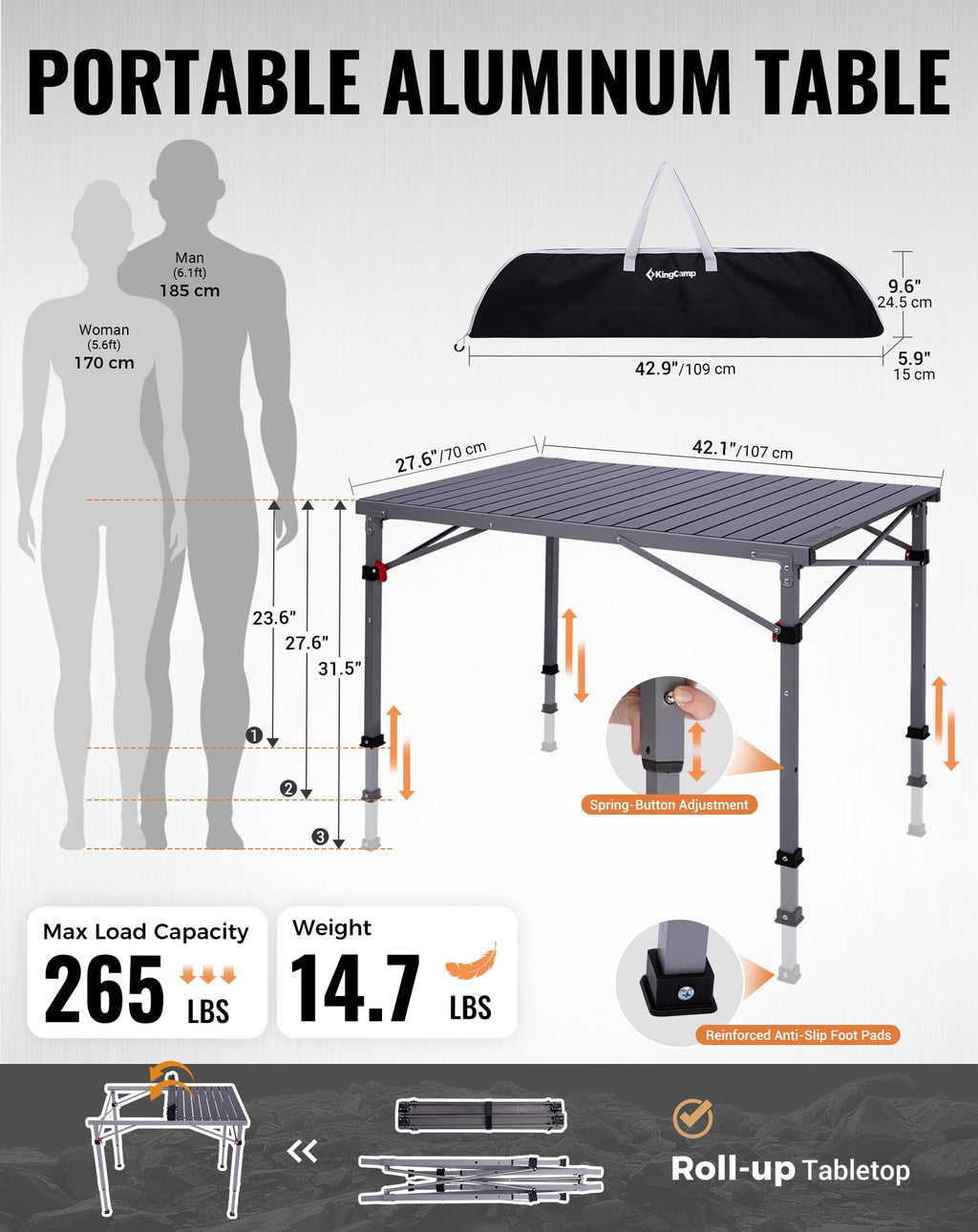 Adjustable Aluminum Camping Table J723