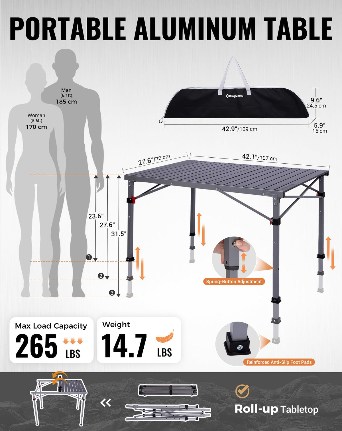 Adjustable Aluminum Camping Table J723