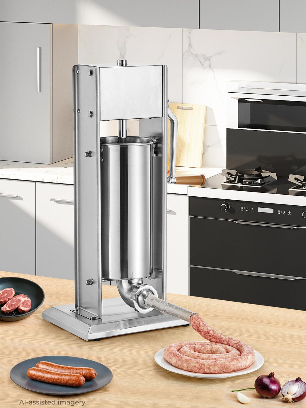 5L Stainless Steel Manual Sausage Stuffer with 4 Stuffing Tubes R2861