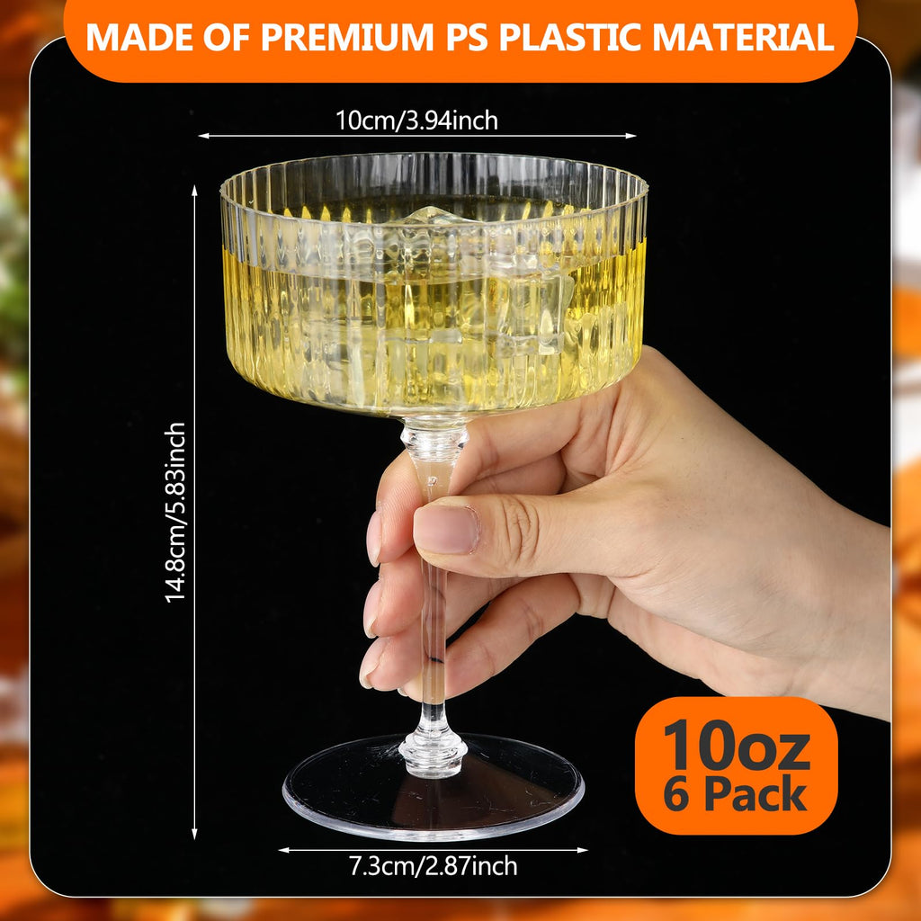 6 Pcs 10 oz Clear Plastic Martini Glasses O187978