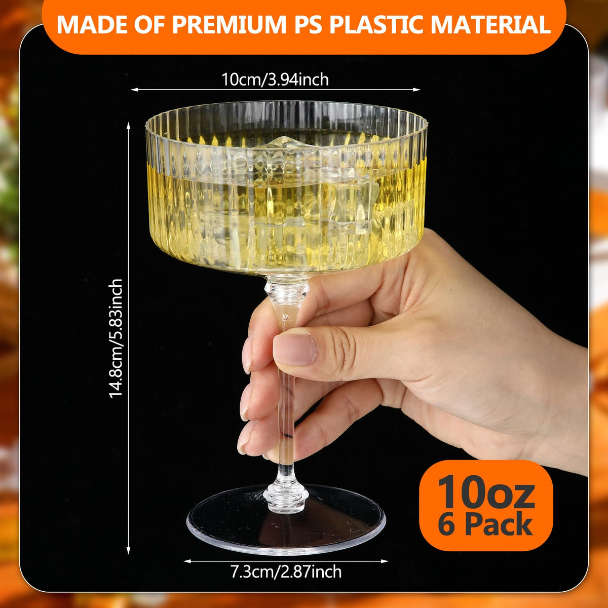 6 Pcs 10 oz Clear Plastic Martini Glasses O187978