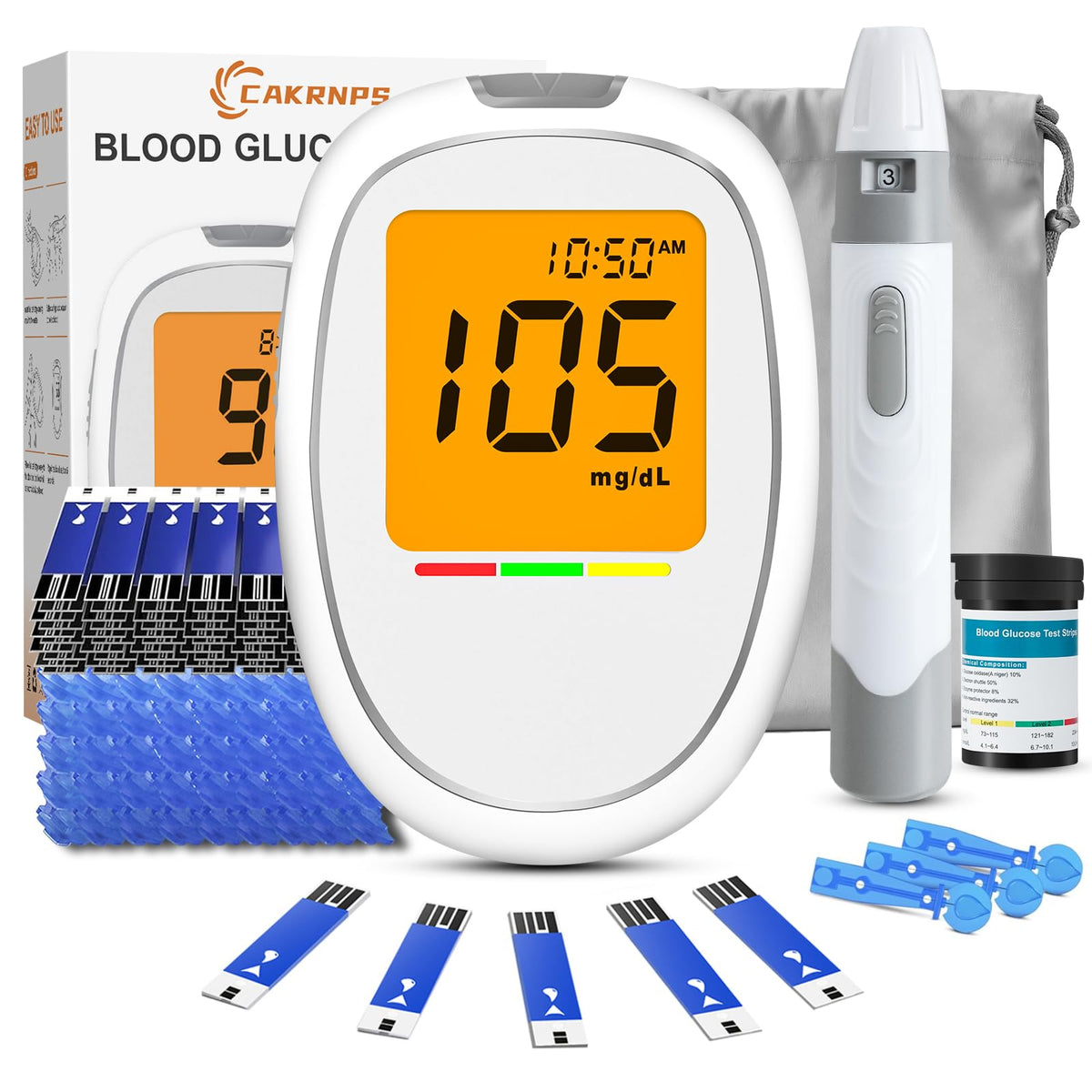 Blood Glucose Monitor Kit with 50 Test Strips and 50 Lancets L984142
