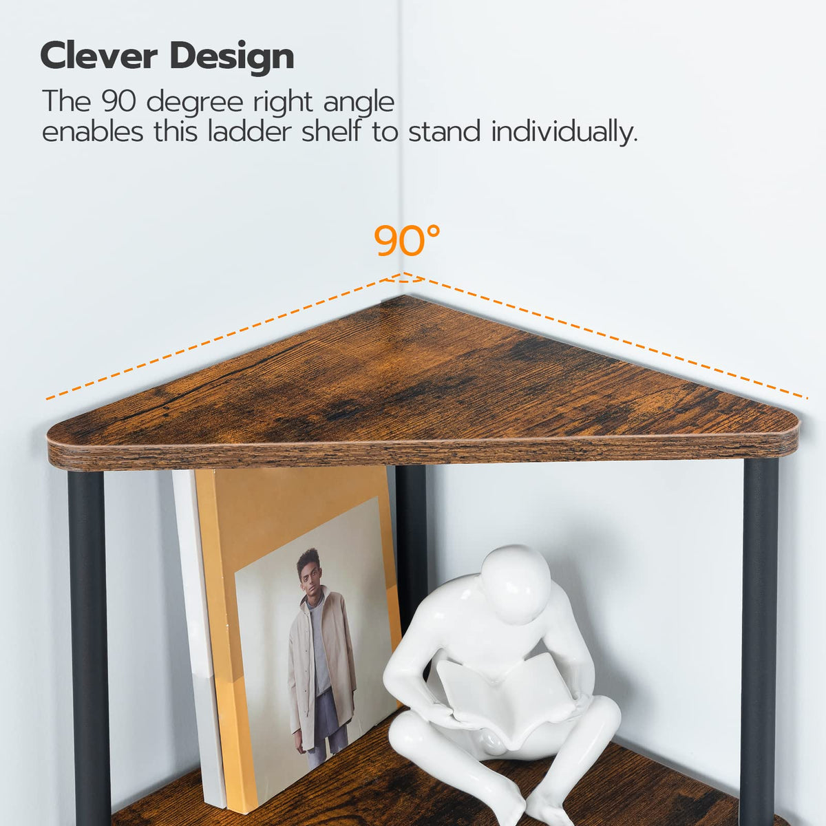5-Tier Corner Bookshelf with Metal Frame A255