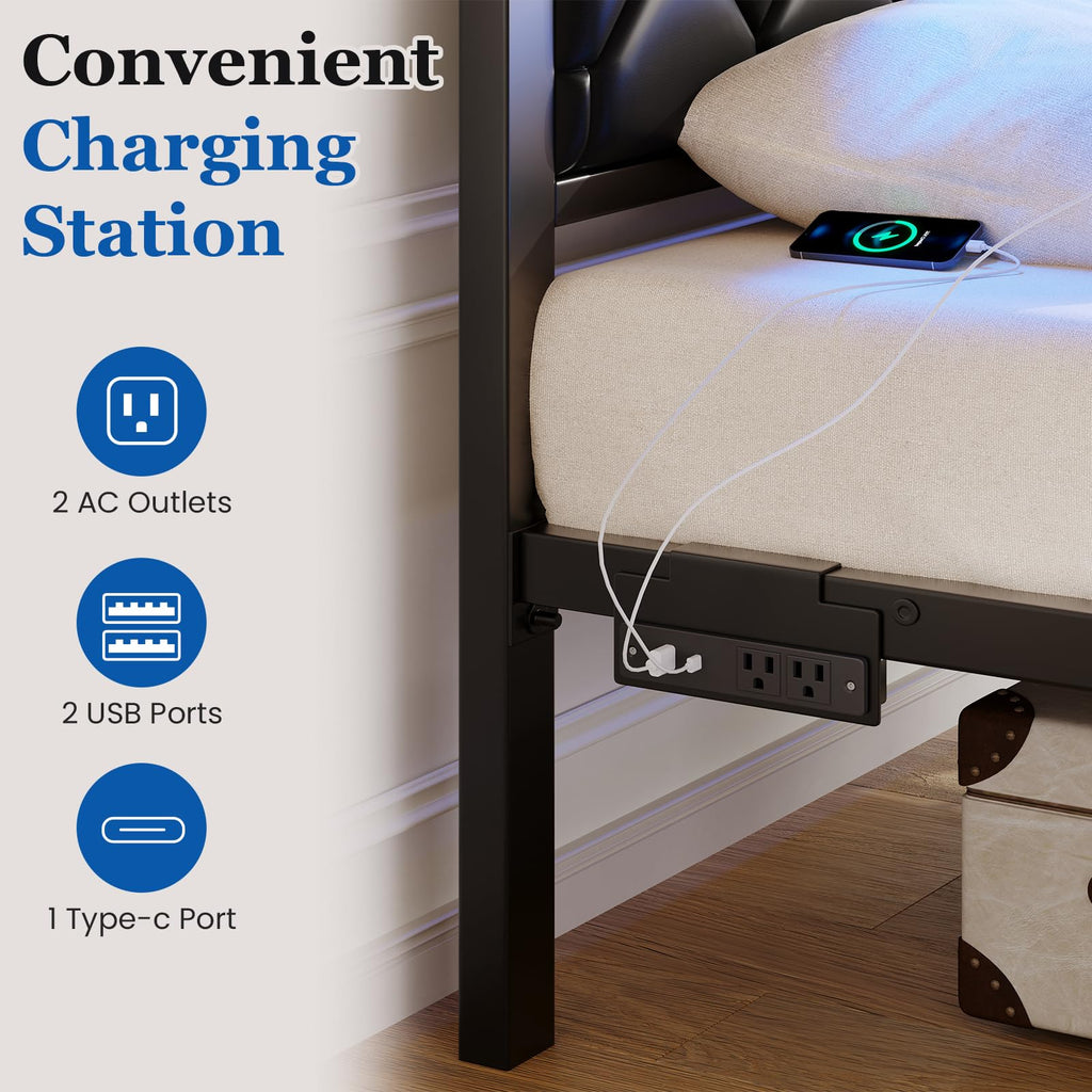 Twin Platform Bed Frame with Charging Station H110410