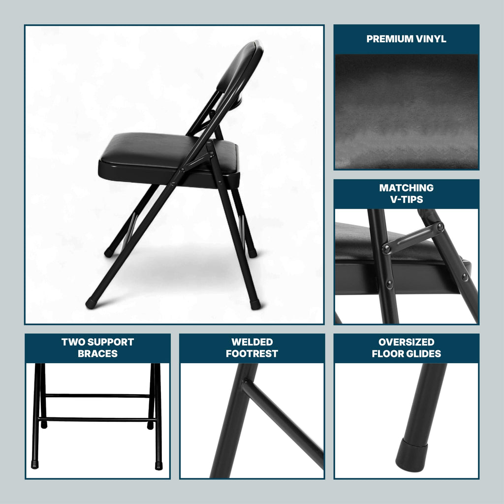 Black Vinyl Padded Steel Folding Chairs 4-Pack P491