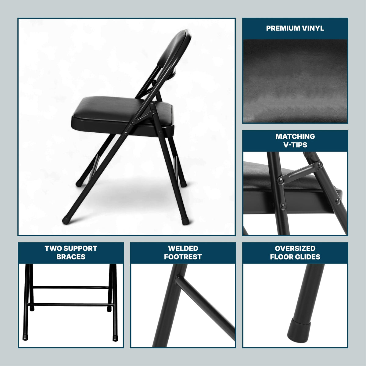 Black Vinyl Padded Steel Folding Chairs 4-Pack P491