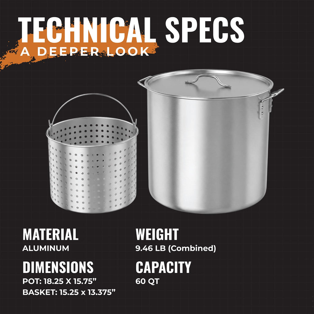 60Qt Aluminum Stock Pot with Strainer and Lid Q1746