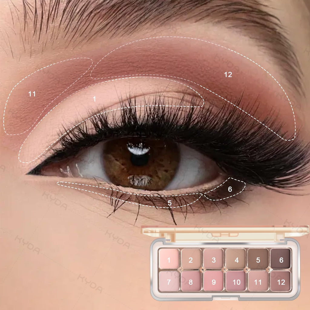 12 Color Grey Pink Eyeshadow Palette with Brush W952614
