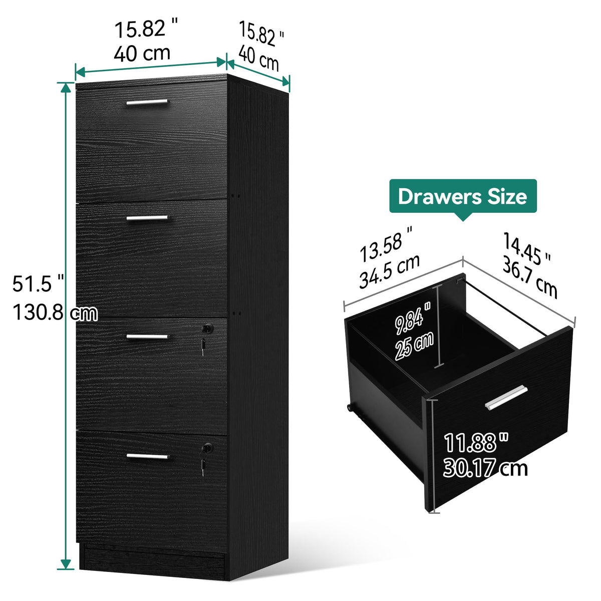 Black 4-Drawer File Cabinet with Lock V5480