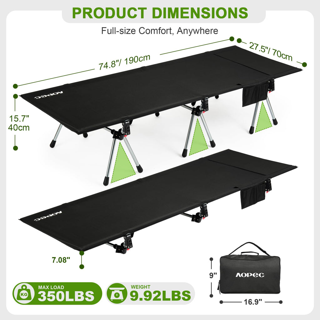 Height Adjustable Black Camping Cot S137070