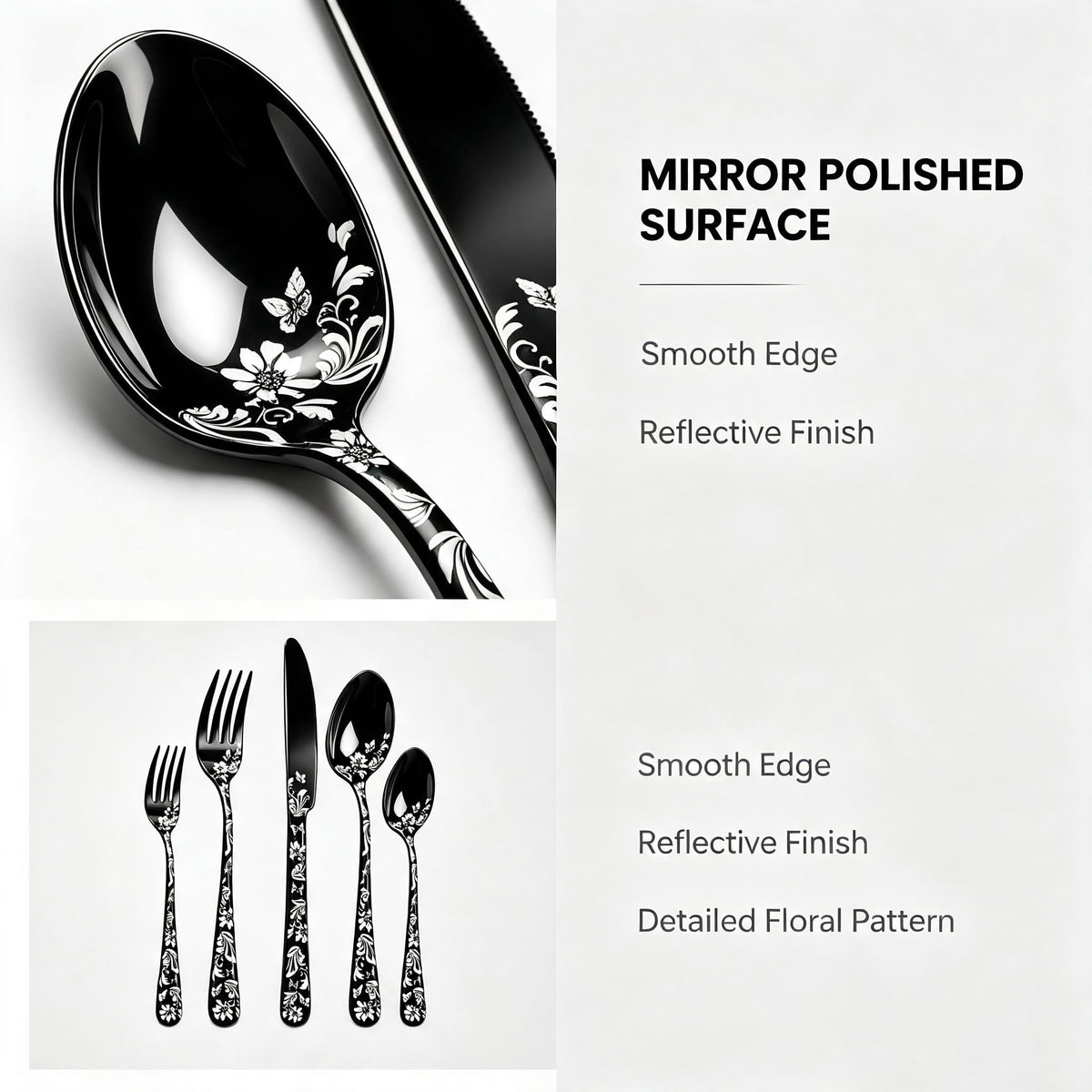 60 Piece White Floral Pattern Stainless Steel Silverware Set V167