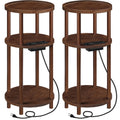 Set of 2 Round Bamboo Side Tables with Charging Station O511