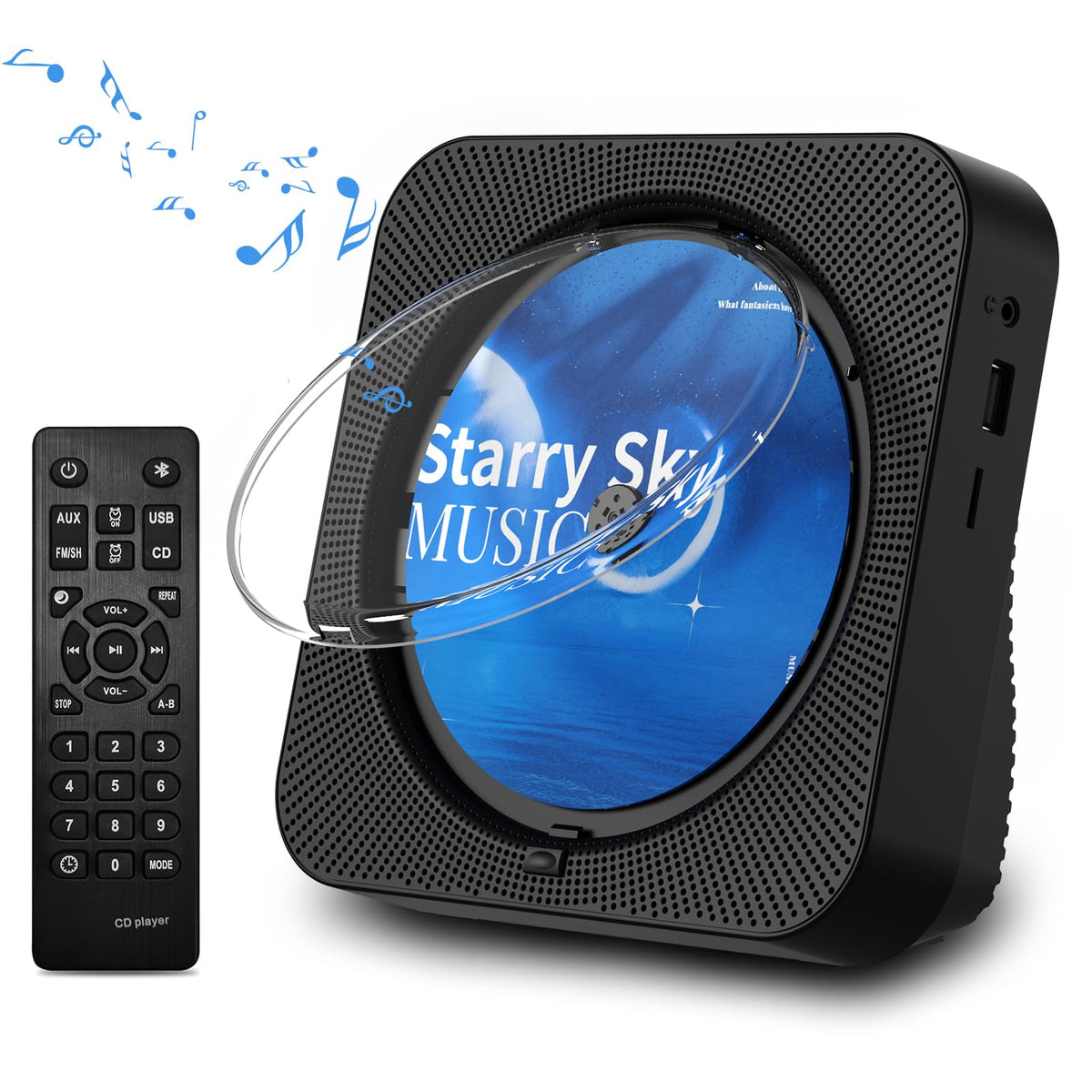 Portable Bluetooth CD Player with Speakers, Remote Control, LED Display, FM Radio, USB/AUX (Black) X697795