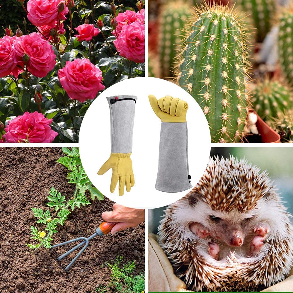 Long Leather Gardening Gloves with Adjustable Cuff O966195