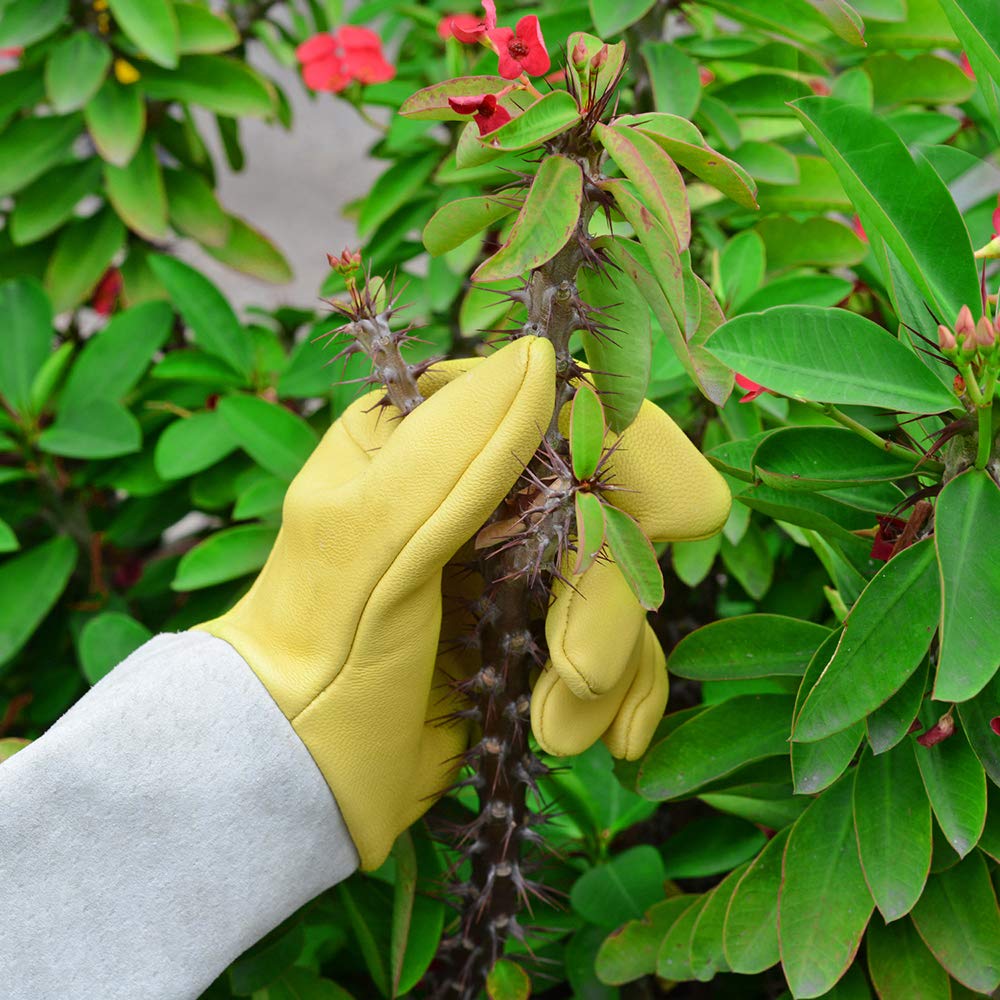 Long Leather Gardening Gloves with Adjustable Cuff O966195