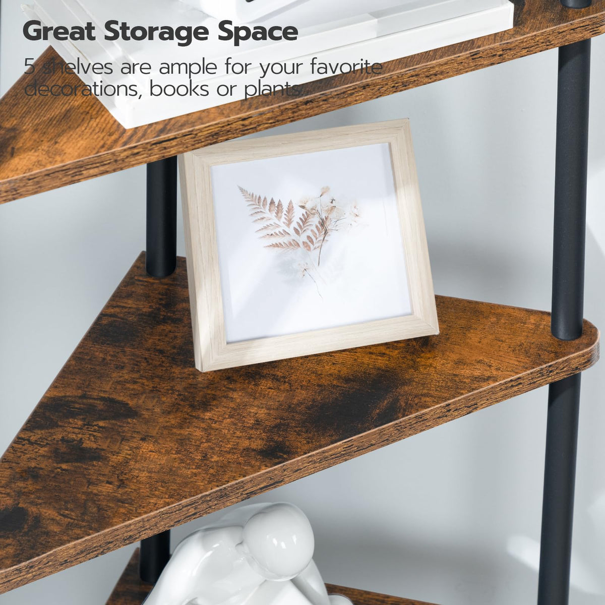 5-Tier Corner Bookshelf with Metal Frame A255
