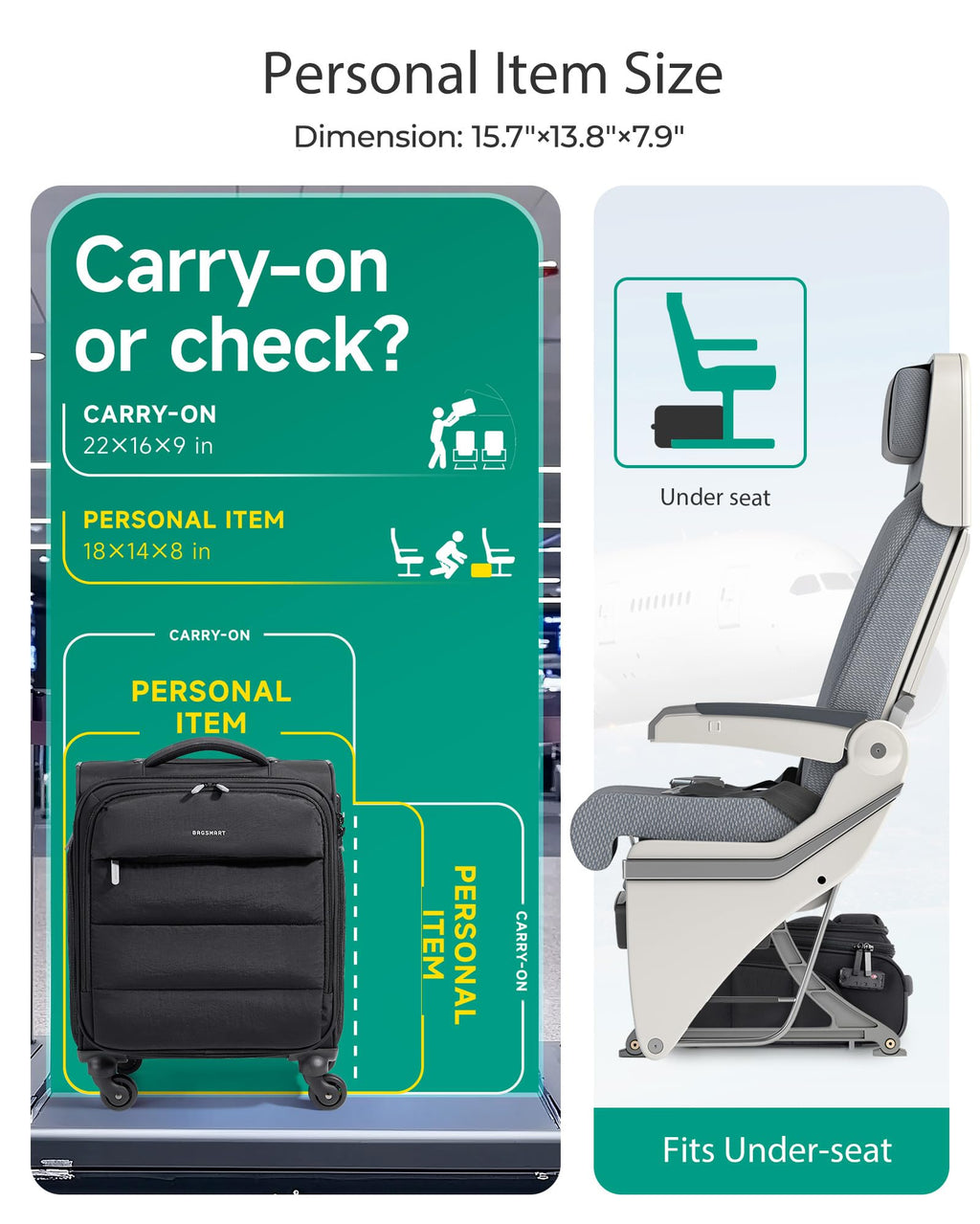 Black Softside Underseat Suitcase with Wheels F5899