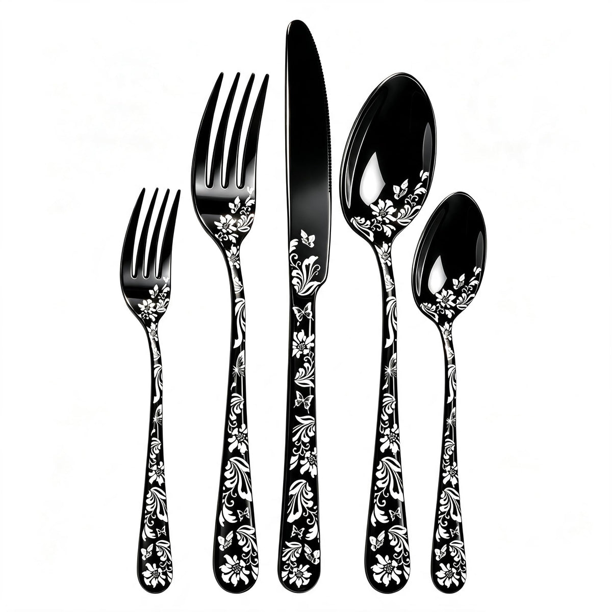 60 Piece White Floral Pattern Stainless Steel Silverware Set V167