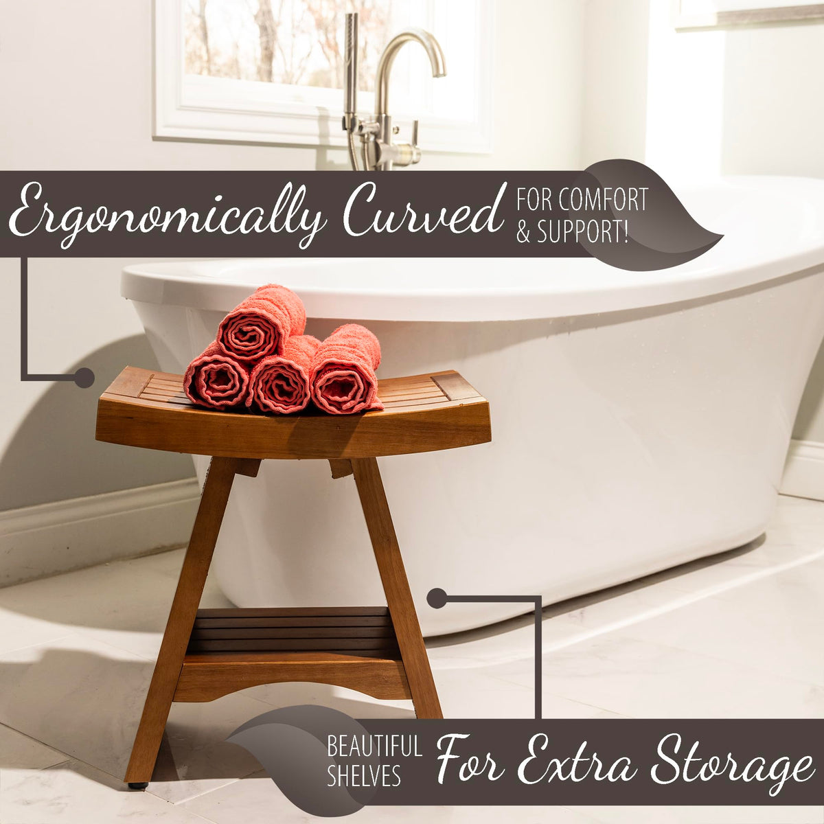 Teak Shower Bench 18 Inches O316239
