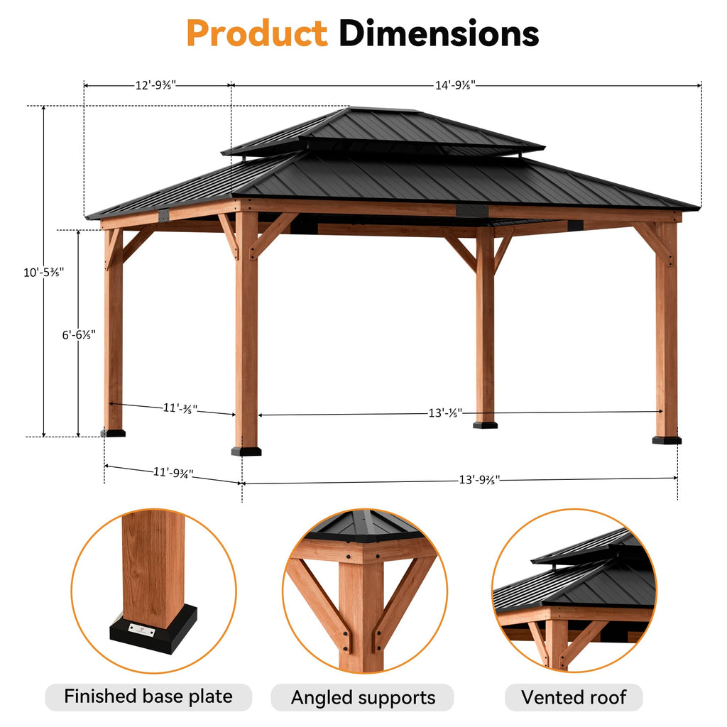 Wood Gazebo 13x15 with Galvanized Steel Roof W74448