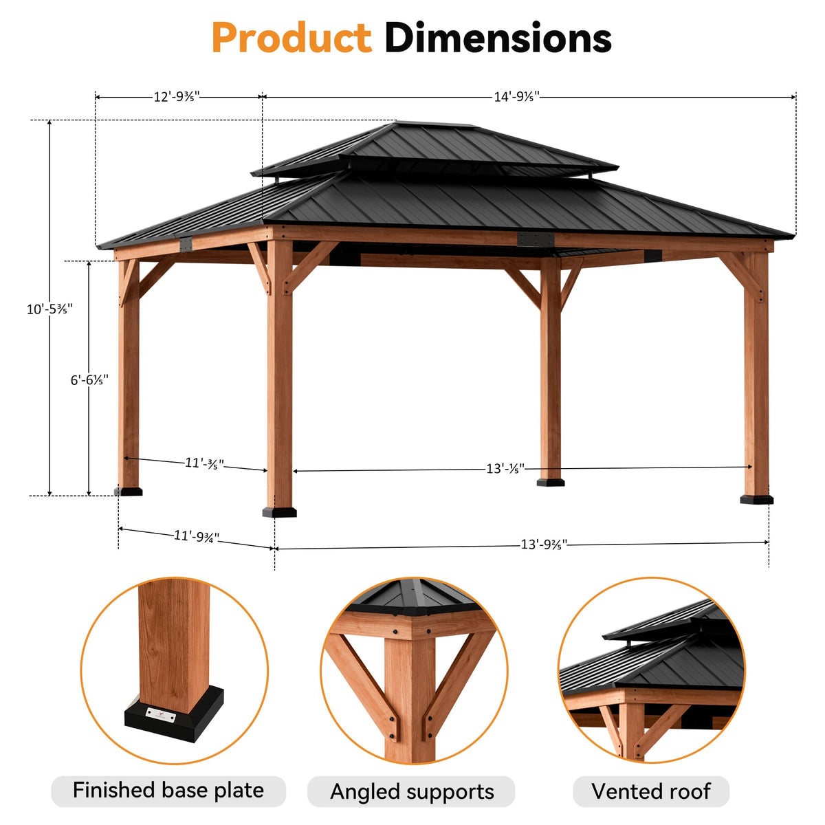 Wood Gazebo 13x15 with Galvanized Steel Roof W74448