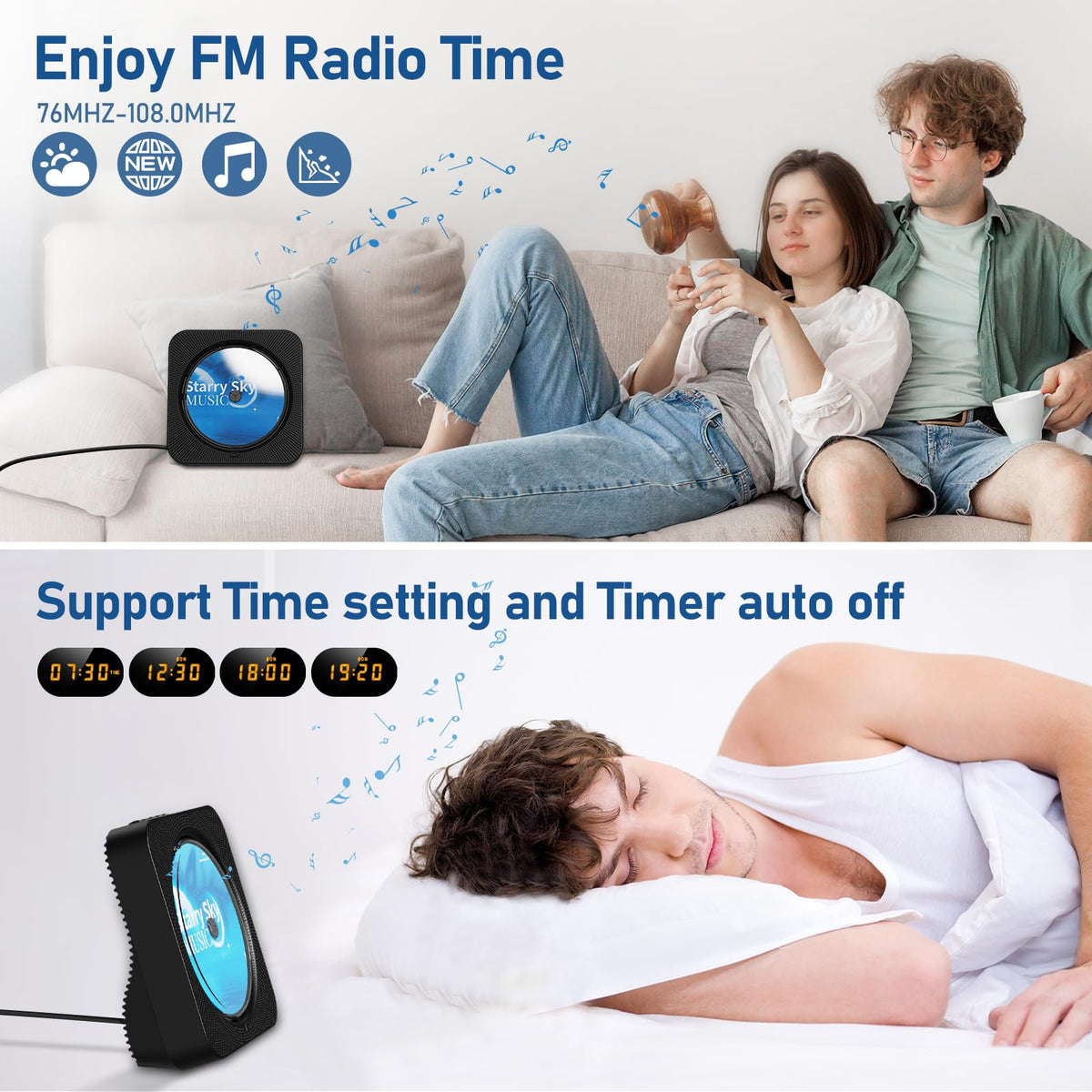 Portable Bluetooth CD Player with Speakers, Remote Control, LED Display, FM Radio, USB/AUX (Black) X697795