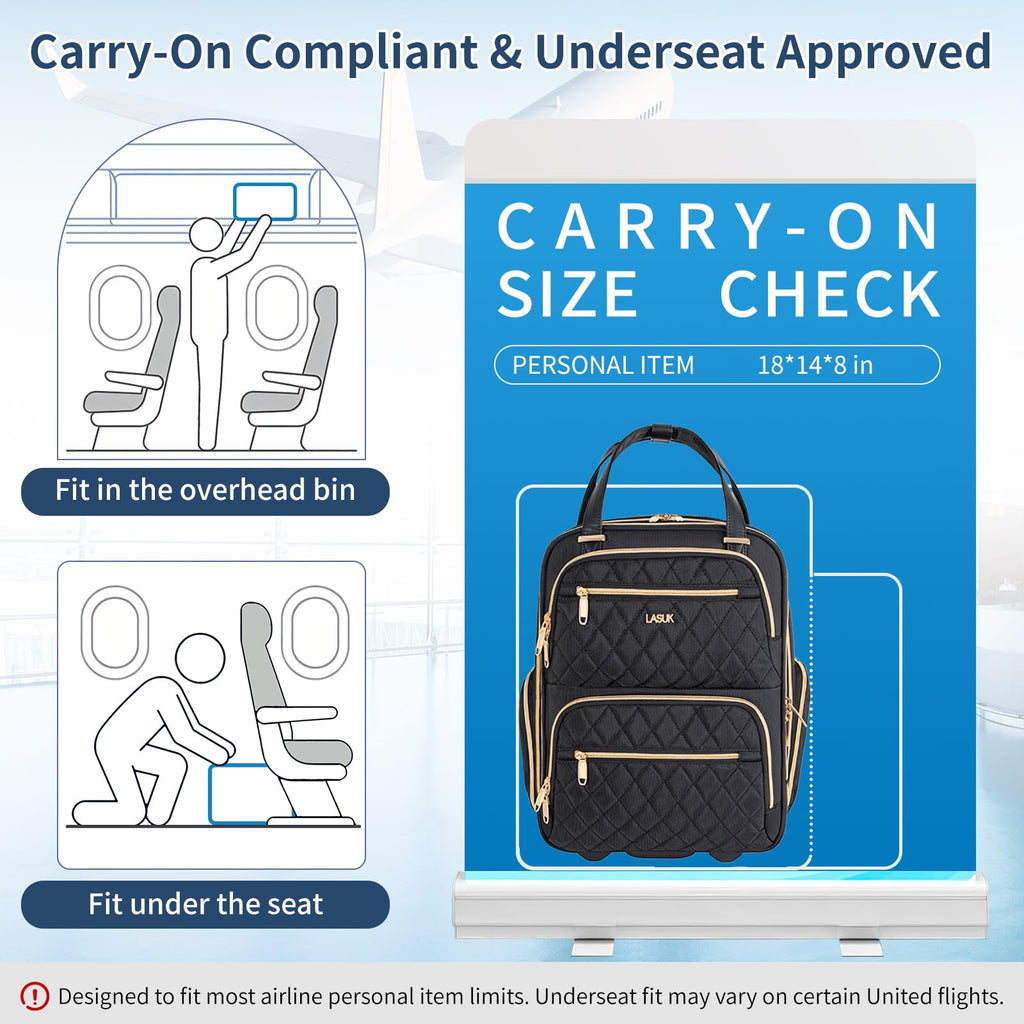 Underseat Carry On Luggage with Wheels, Black, 17" N489447