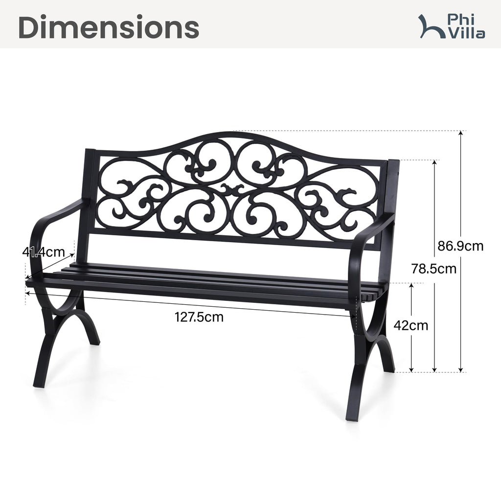 50 Inches Cast Iron Steel Frame Outdoor Garden Bench J836