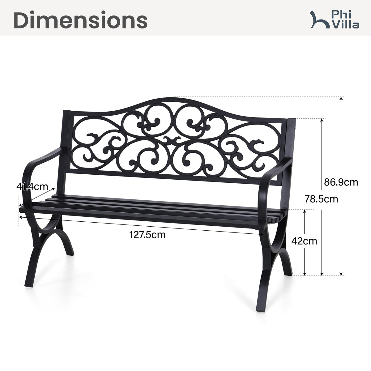 50 Inches Cast Iron Steel Frame Outdoor Garden Bench J836
