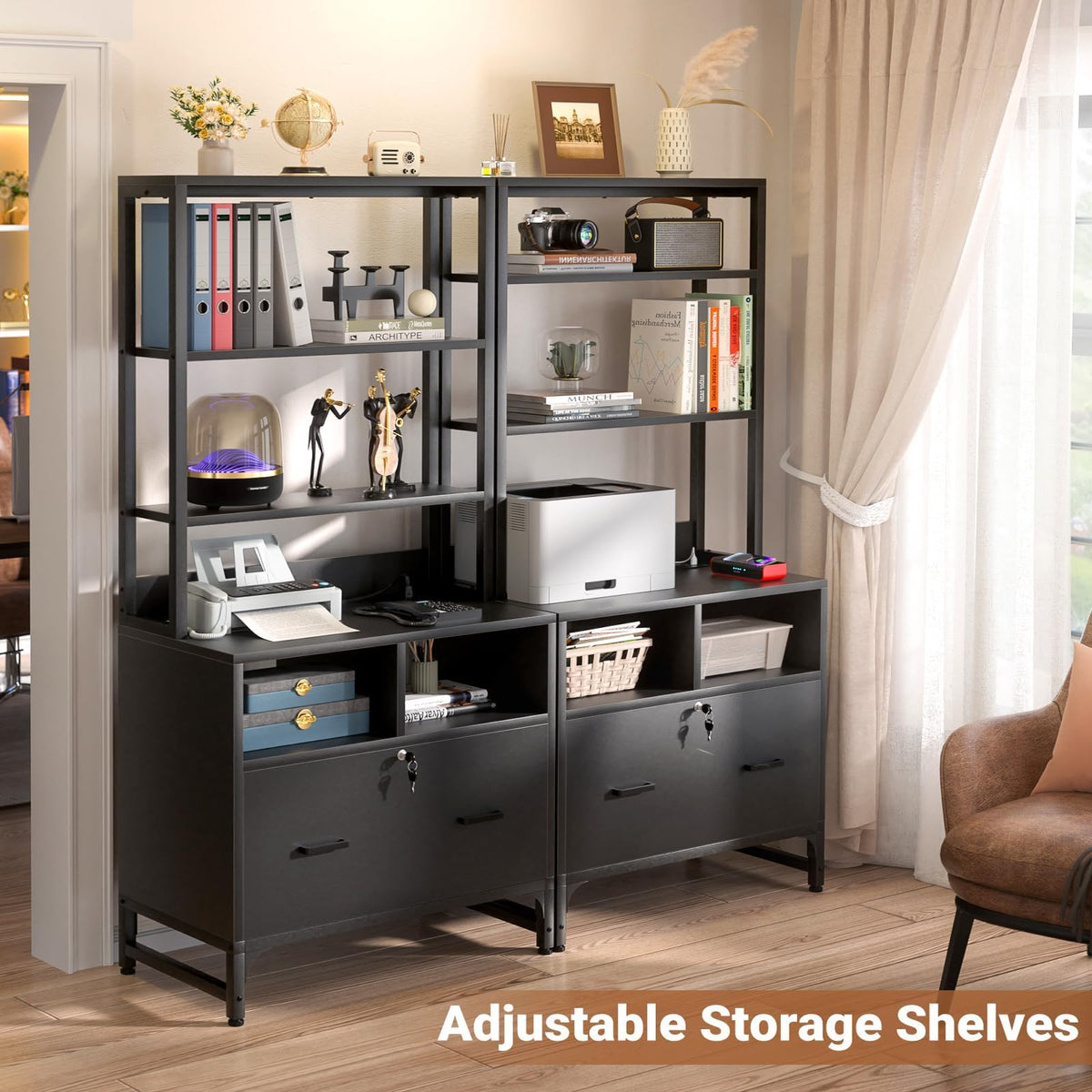 Black File Cabinet with Charging Station X8610