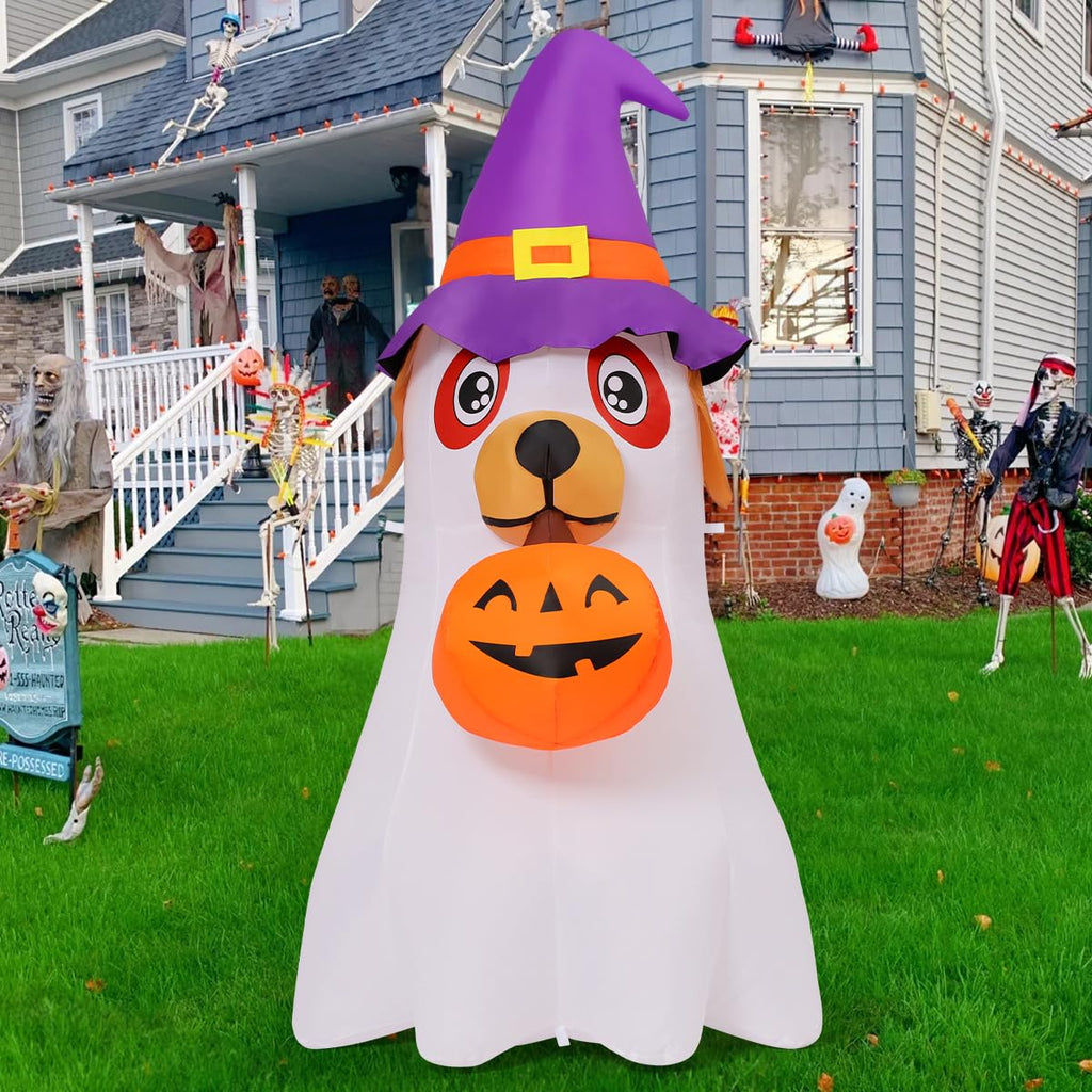 6.2 FT Halloween Inflatables Dog with Pumpkin Built-in LEDs J9876
