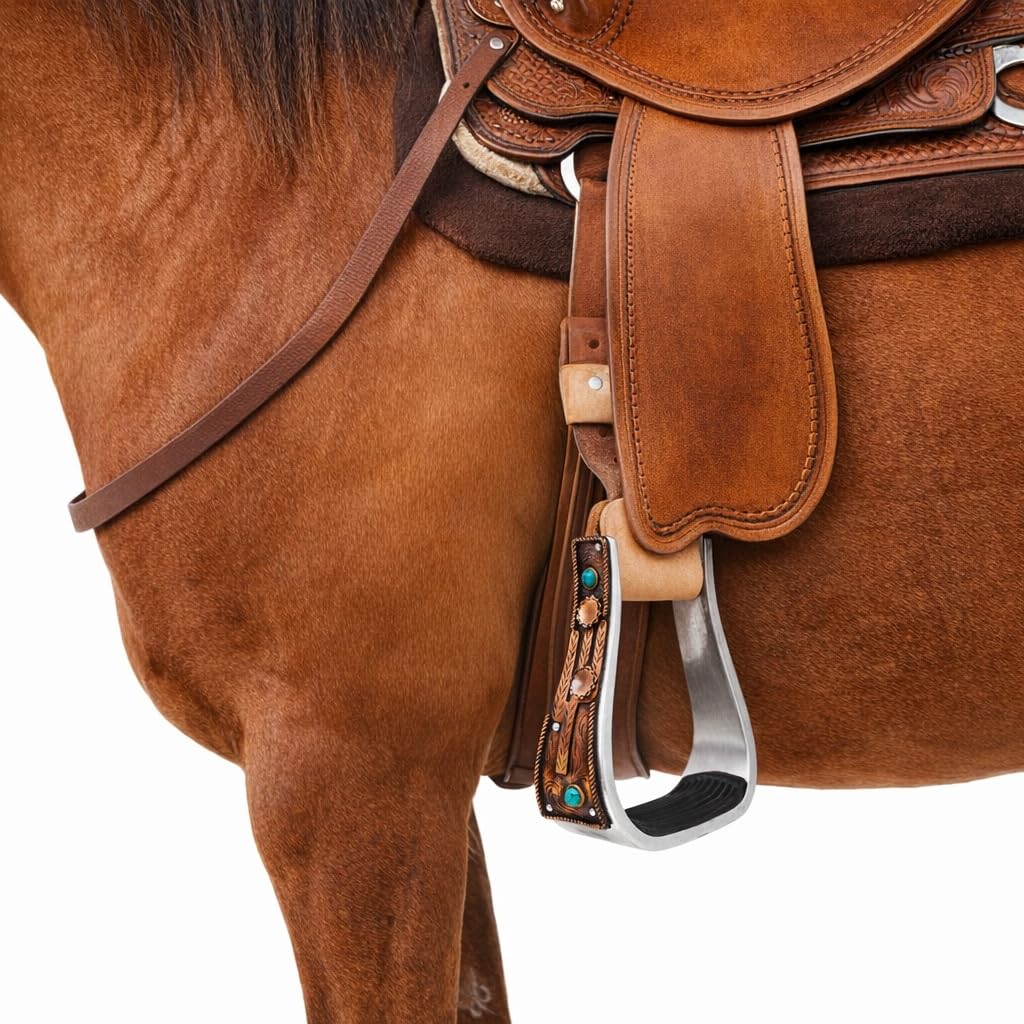 Aluminum Antique Copper Engraved Western Saddle Stirrups L6767