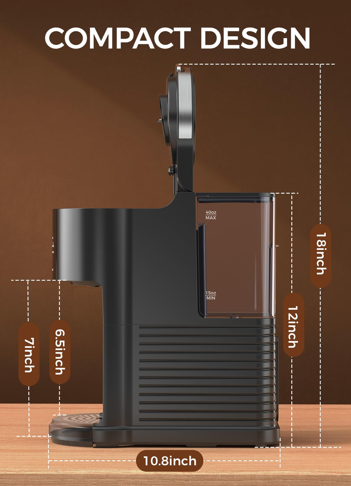 Single Serve Coffee Maker with 40 Oz Water Tank, Satin Black W7720